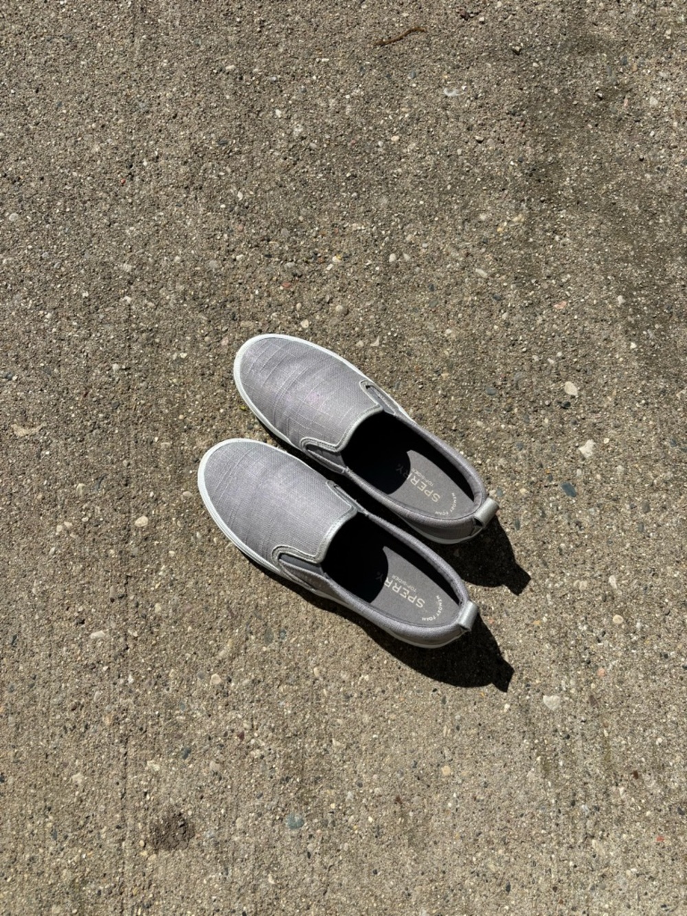Sperry Womens Slip-On Loafers in Light Gray Canvas